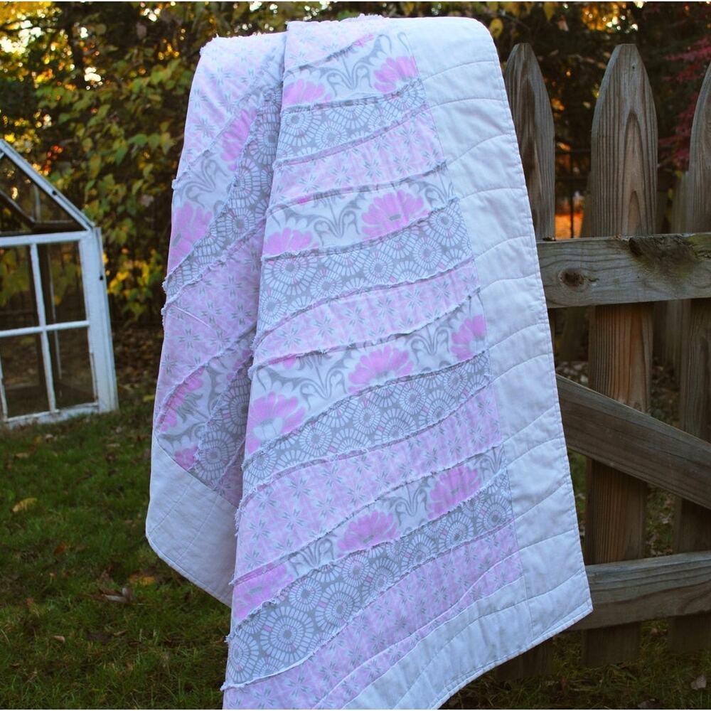 Handmade Baby Crib Lap Quilt Wavey Deconstructed Blanket